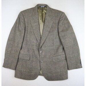 WARREN SCOTT - MEN'S BROWN PLAID 100% WOOL TWEED SPORT COAT BLAZER JACKET- 44R